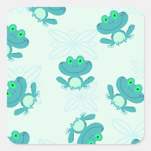 STICKER CARRÉ PASTEL BLUE GREEN CARTOON FROGS FROGGIES MOTIF C (Devant)