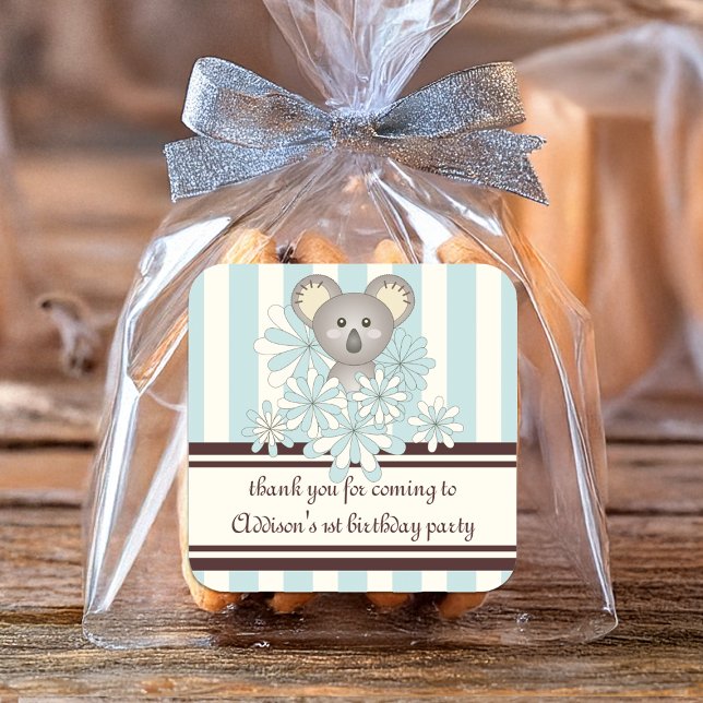 Sticker Carré Pastel Blue Koala Boy Baby shower / Anniversaire d (Créateur téléchargé)