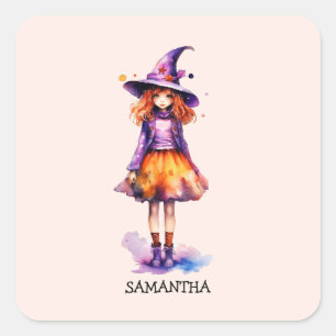 Sticker Carré Pastel Cute Witch Girl - Halloween esthétique (2)