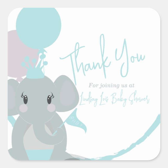 Sticker Carré Pastel Elephant Baby Girl Script Baby shower (Devant)