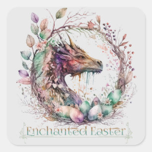 Sticker Carré Pastel Enchanted Pâques Dragon Eglise Wreath