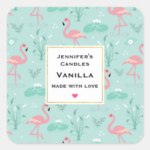 Sticker Carré Pastel Flamants roses roses Motif artisanat aux bo