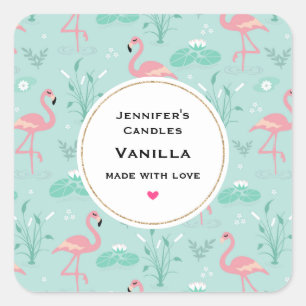 Sticker Carré Pastel Flamants roses roses Motif artisanat aux bo