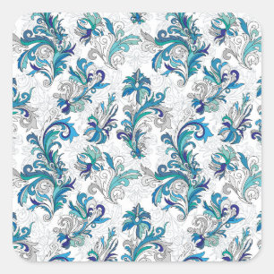 Sticker Carré Pastel Floral Doodle Motif Vintage.