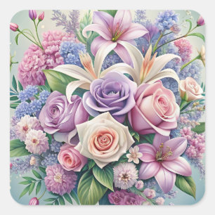 Sticker Carré Pastel Floral Elegance Jetez Cover d'oreiller