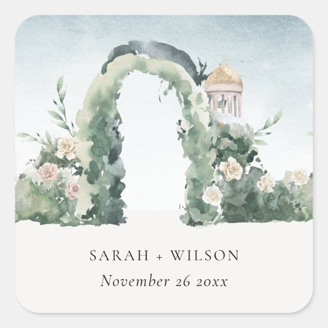 Sticker Carré Pastel Floral Green Garden Arch Mariage botanique (Devant)