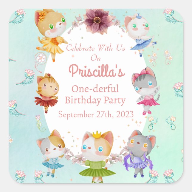 Sticker Carré Pastel Green All Ballerina Chat Anniversaire de en (Devant)