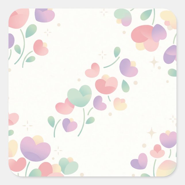 Sticker Carré Pastel Heart Shaped Flowers Minimalist Pattern (Devant)