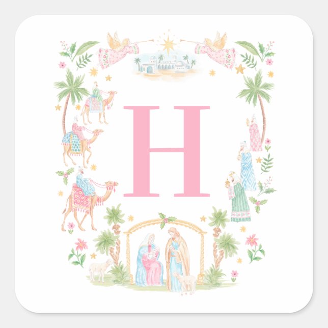 Sticker Carré Pastel Nativity Monogram (Devant)