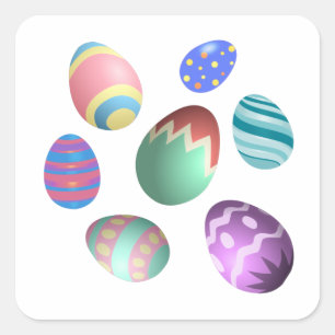 Sticker Carré Pastel Oeuf de Pâques Coloré Oeufs de Pâques Décor
