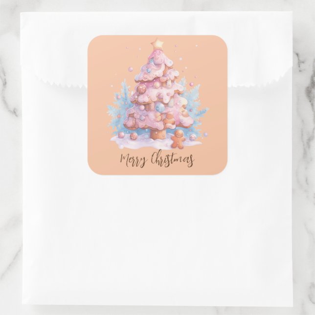 Sticker Carré Pastel Pink et Blue Gingpain Arbre de Noël (Sac)