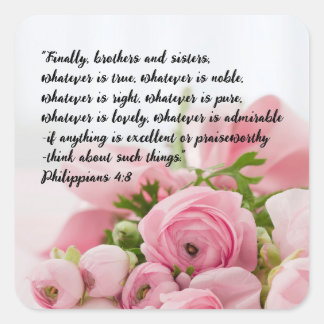 Sticker Carré Pastel Pink Flowers Bible Verse