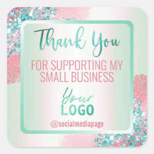 Sticker Carré Pastel Pink Mint Blue Merci Business Logo