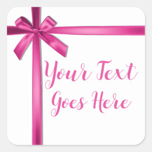 Sticker Carré Pastel Pink Satin Ribbon Bow fête d'anniversaire