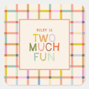Sticker Carré Pastel Plaid "Two Many Fun" 2e anniversaire