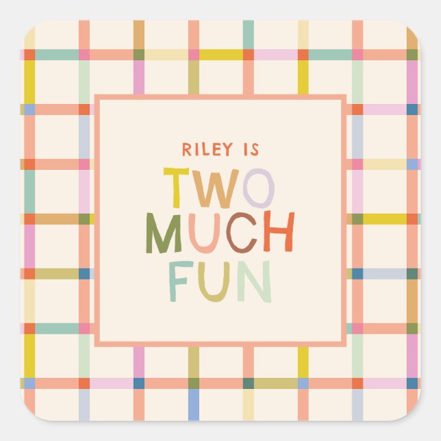 Sticker Carré Pastel Plaid "Two Many Fun" 2e anniversaire (Devant)