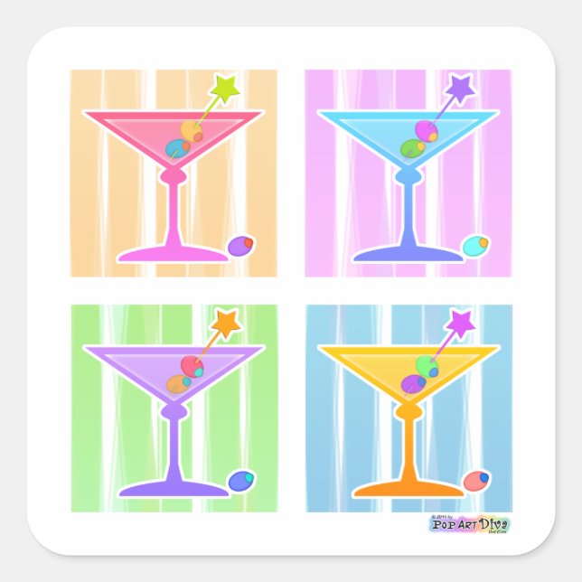 STICKER CARRÉ PASTEL POP ART MARTINIS (Devant)