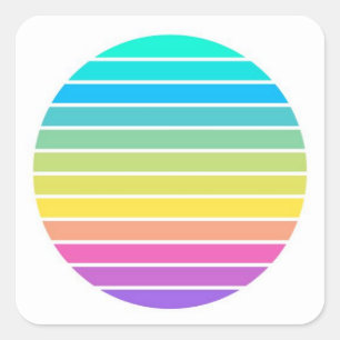 Sticker Carré pastel scifi arc-en-ciel 60s les années 70 rayures