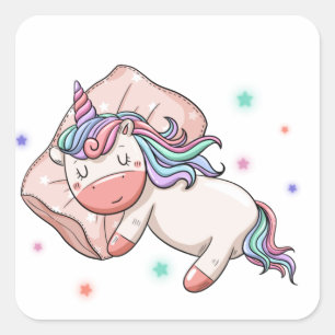 Sticker Carré Pastel Unicorn dormir