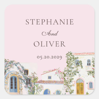 Sticker Carré Pastel Watercolor Mediterranean Italian Wedding