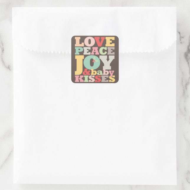 Sticker Carré Pastels Love Peace Joy & Baby Kisses 1er Noël (Sac)
