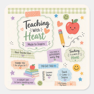 Sticker Carré Pastels Personnalisés à Carreaux Enseignement avec