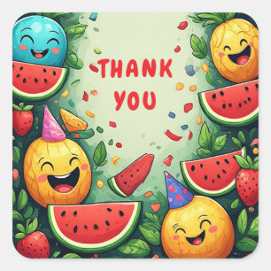 Sticker Carré 🍉 Pastèque Ananas Fraise Fête d'Été Fr