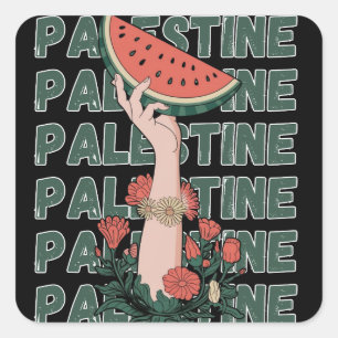 Sticker Carré pastèque, fleurs et palestine Texte Répéter