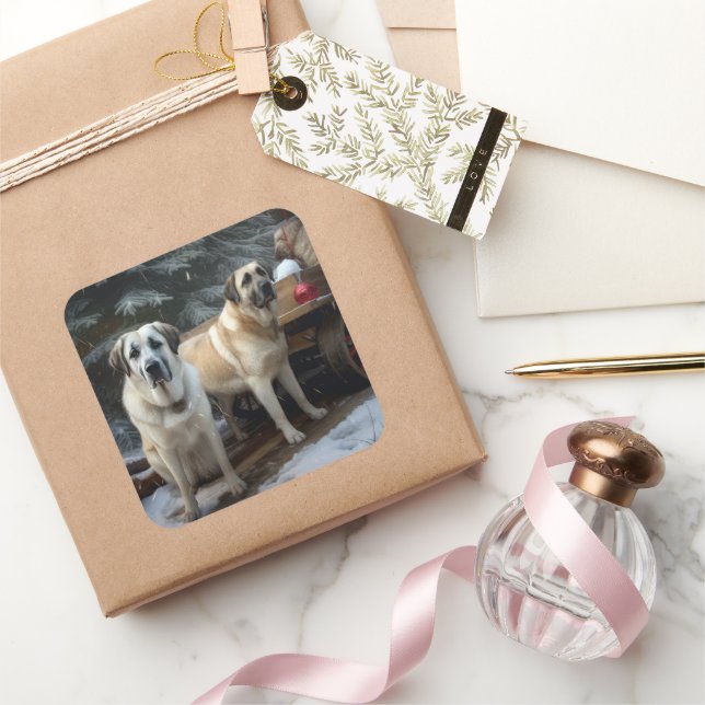 Sticker Carré Pasteur anatolien Snowy Sleigh Décor de Noël (Cadeaux)