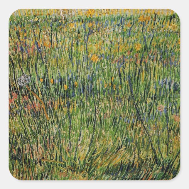Sticker Carré Pasture en fleurs par Vincent van Gogh (Devant)