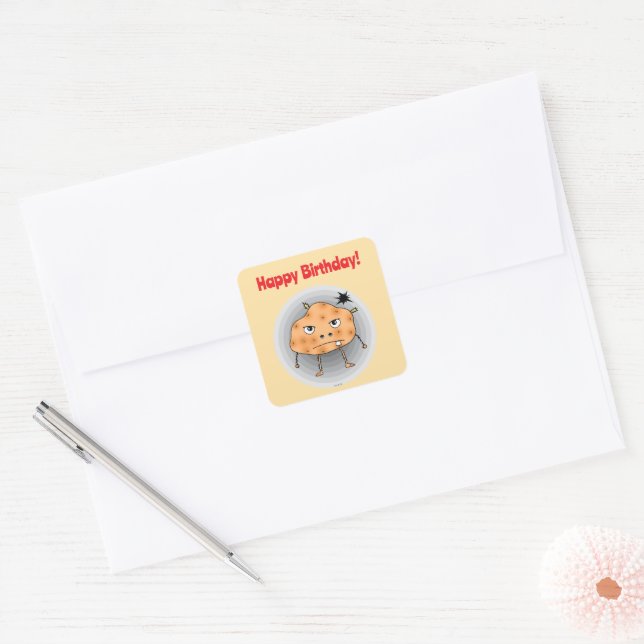 Sticker Carré Patate drôle Joyeux Anniversaire Visage (Enveloppe)