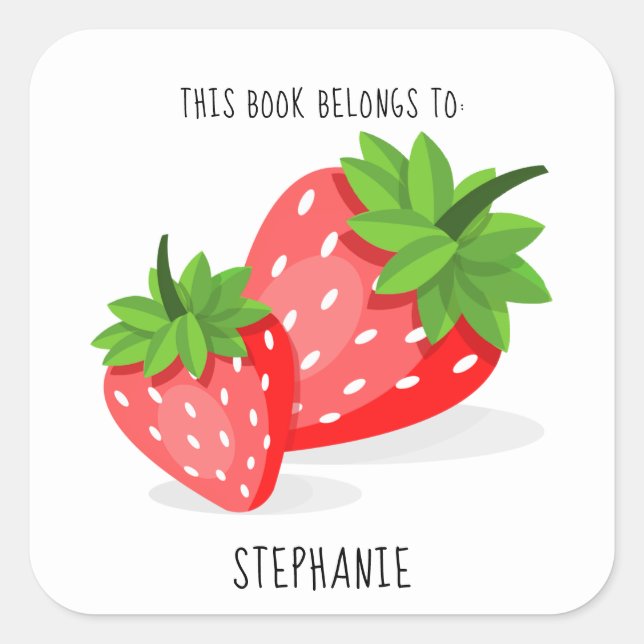 Sticker Carré Patch De Fraise Ce Livre Appartient À (Devant)