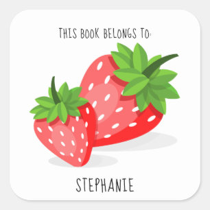 Sticker Carré Patch De Fraise Ce Livre Appartient À