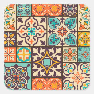 Sticker Carré Patchwork coloré Islam Motifs Carrelage