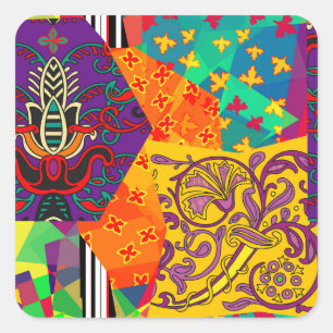 Sticker Carré Patchwork indien turc festier Mandala