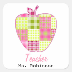 Sticker Carré Patchwork Inspiré Plaid Apple Enseignant