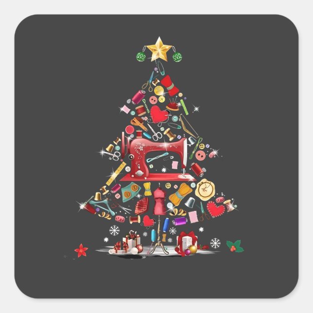 Sticker Carré Patchwork Joyeux Noël Arbre Patchwork Quilting  (Devant)