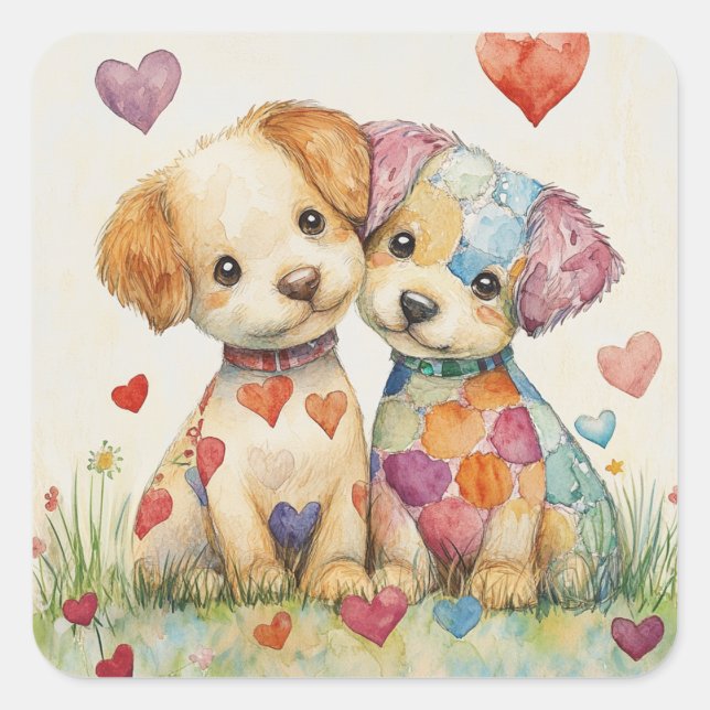 Sticker Carré Patchwork Pups Valentine (Devant)