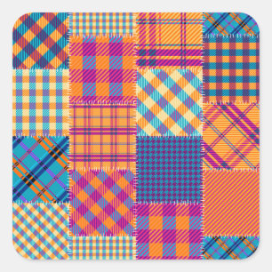 Sticker Carré Patchwork textile : motif vintage transparent.