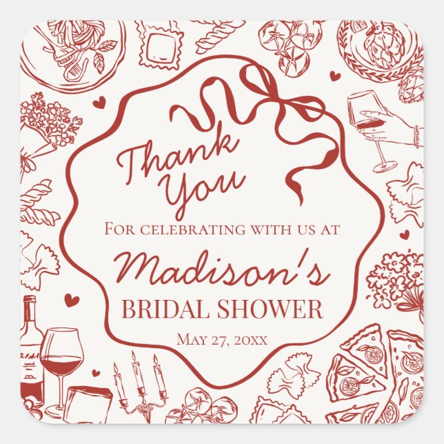 Sticker Carré Pâtes Italiennes Cadeau de Mariage Amour Amore (Devant)