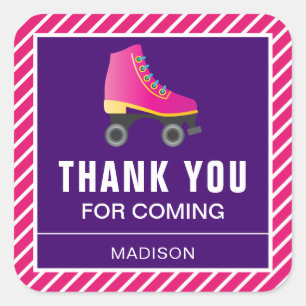 Sticker Carré Patinage à roulettes rose Patinage Anniversaire Fê
