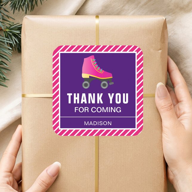 Sticker Carré Patinage à roulettes rose Patinage Anniversaire Fê (Créateur téléchargé)