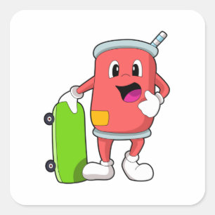 Sticker Carré Patinage avec skateboard