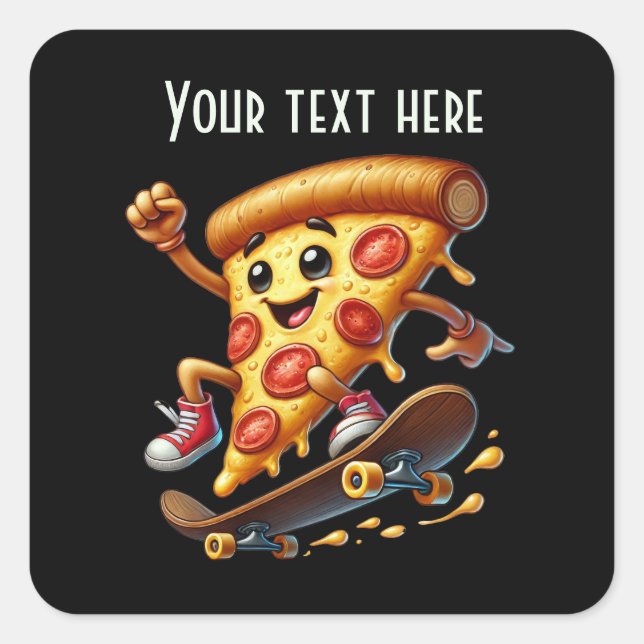 Sticker Carré Patinage cool pizza party (Devant)