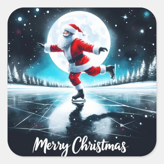 Sticker Carré Patinage de Noël sous la Lune (Devant)