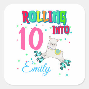 Sticker Carré Patinage de patinage Lama Fille fête d'anniversair