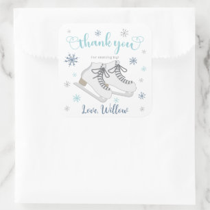 Sticker Carré Patinage sur glace Hiver, Anniversaire Bleu Merci 