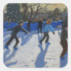 Sticker Carré Patineur sur glace Fayre de Noël Fair Hyde Park