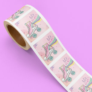 Sticker Carré Patinons le Rainbow rétro Super rose