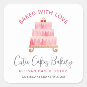 Sticker Carré Pâtisserie Cuite Avec Amour Blush Rose Chef Pâtiss